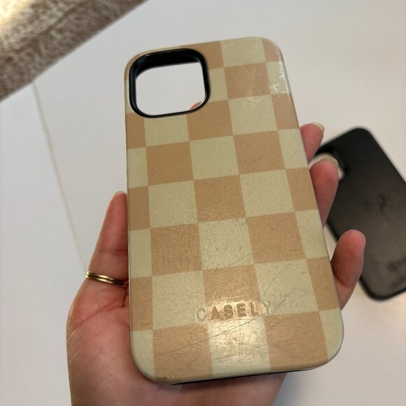 Set of 3 Casely iPhone 12 Pro Max Cases Taupe/Beige, Black, and Cream Checkered - Picture 4 of 6